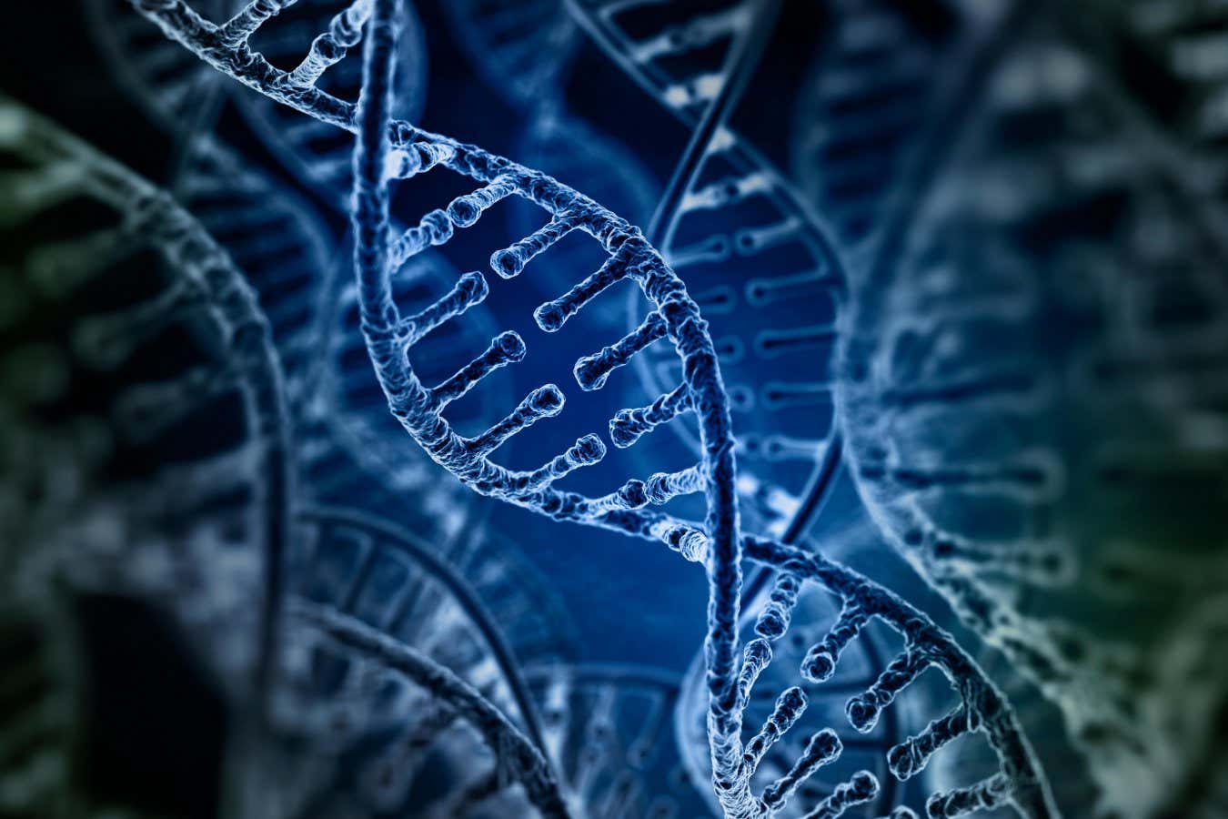 F0FBHN Spiral strands of DNA on the dark background