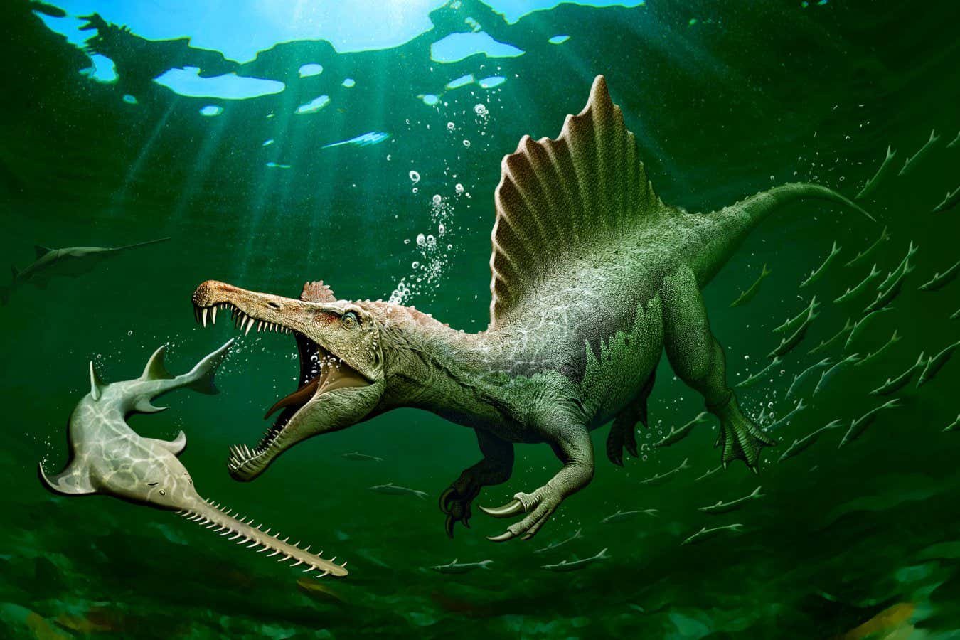GJTN0G Spinosaurus hunting an Onchopristis. Image shot 02/2015. Exact date unknown.